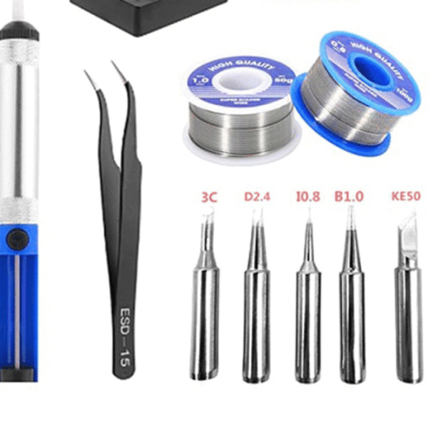 Набір аксесуарів для паяльника: пінцет, припій та насадки
